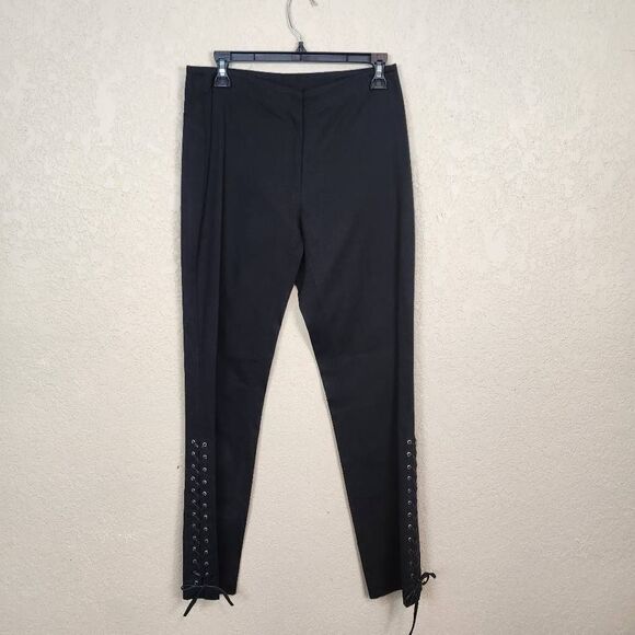 Christine Phillipe Pants - Christine Phillipe Vintage Black Pants Side Faux Leather Lace Up Size 8 (7257)